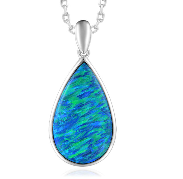 Sterling Silver Green Opal Teardrop Necklace