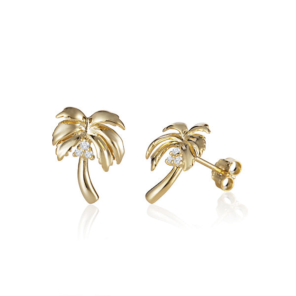 14KY Diamond Palm Tree Stud Earrings (x6 round diamonds = 0.06ctw)