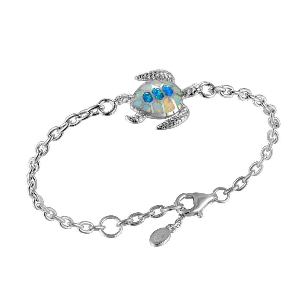 Sterling Silver white and blue opal turtle bracelet