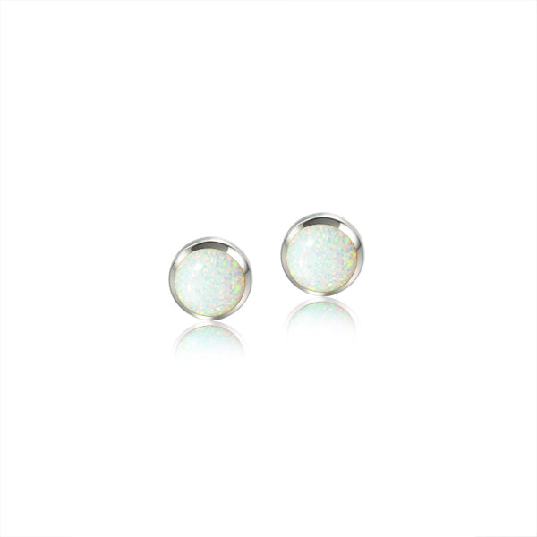 Round White Opal Studs