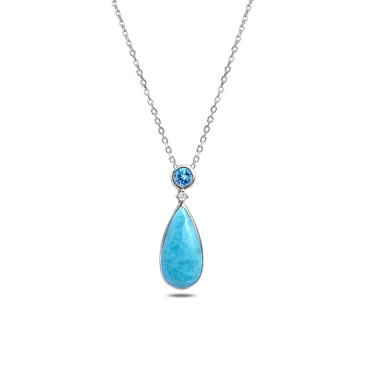 Larimar & CZ Droplet Pendant