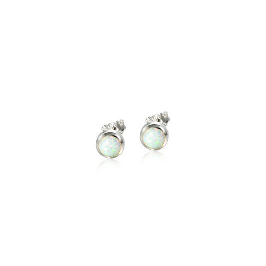 Round White Opal Studs