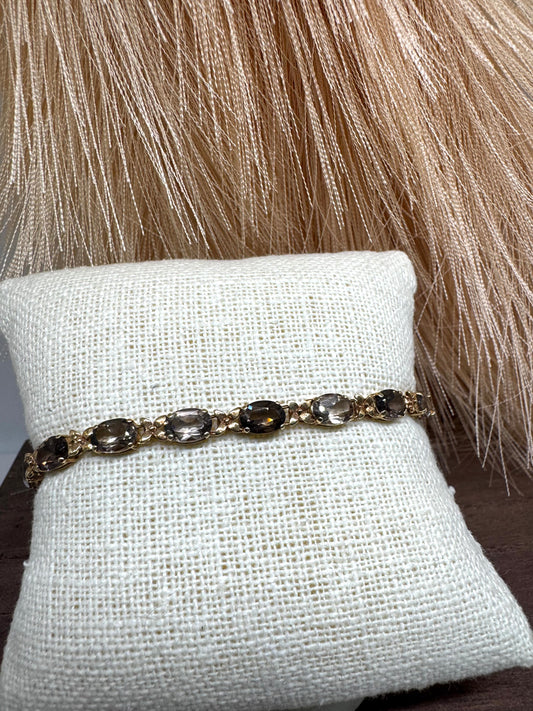 14K Yellow Gold Smokey Topaz 7" Bracelet (7.1g)