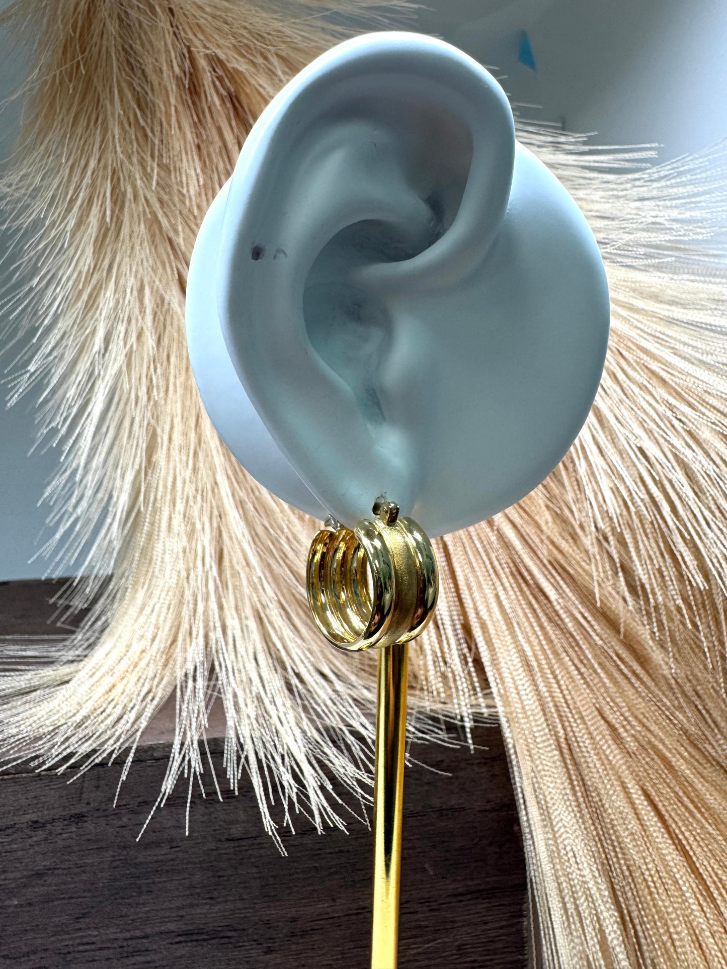 18K Yellow Gold Brush Finish Wide Hoops (4.6g)