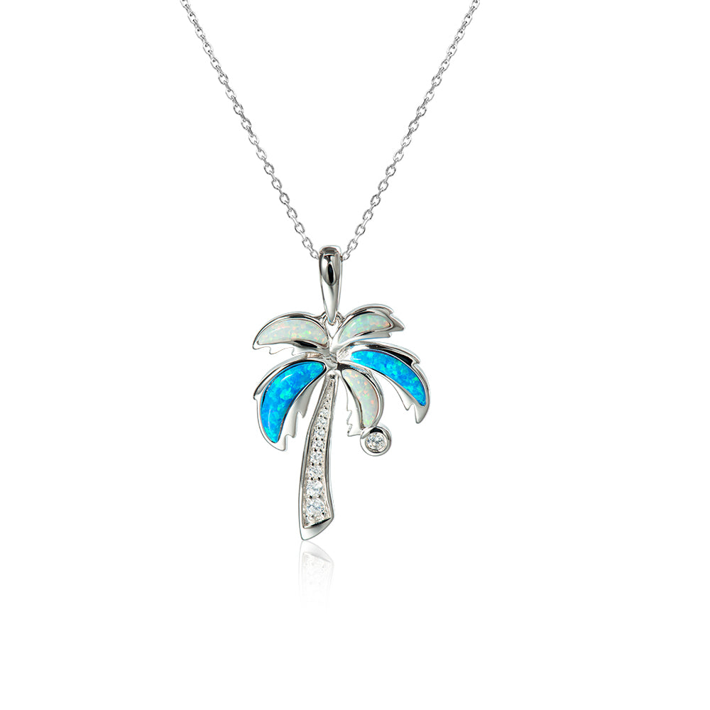 White & Blue Opal Palm Tree Pendant