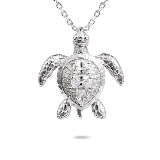 Sterling Silver & Aquamarine Turtle Pendant