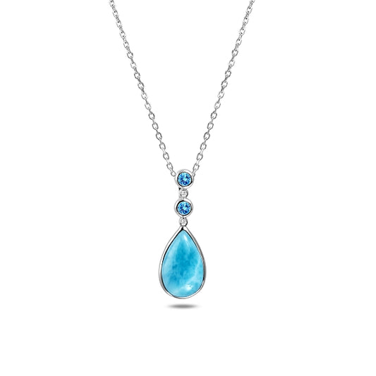 Larimar and CZ tear drop pendant