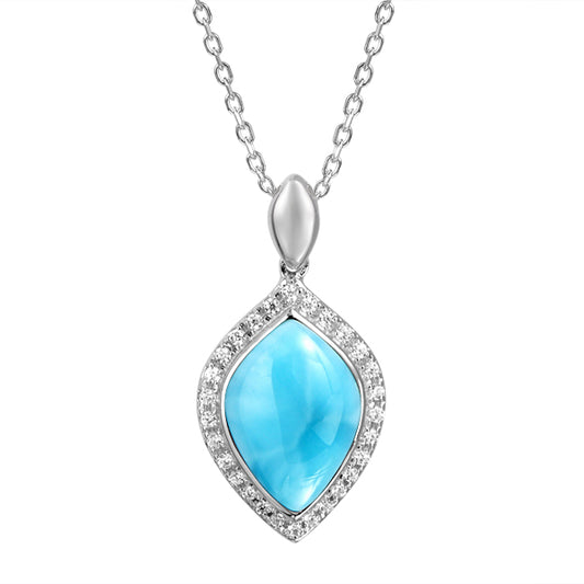 Larimar and CZ small pear pendant