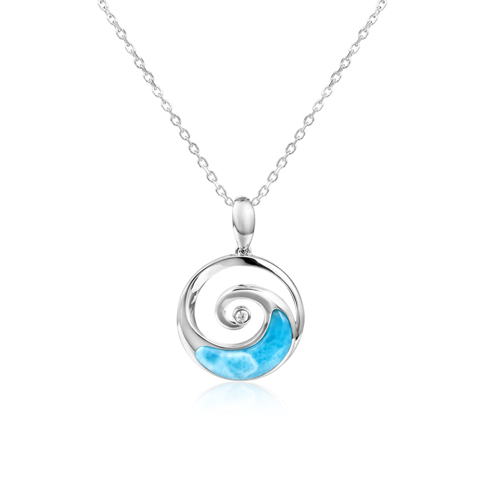 Abstract Larimar Wave Pendant with CZ