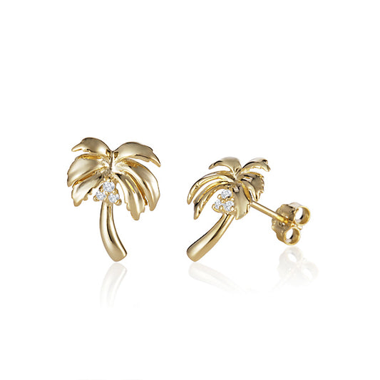 14KY Diamond Palm Tree Stud Earrings (x6 round diamonds = 0.06ctw)