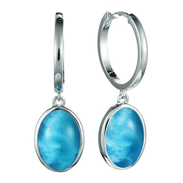 Sterling Silver Larimar Bezel drop hoop earrings