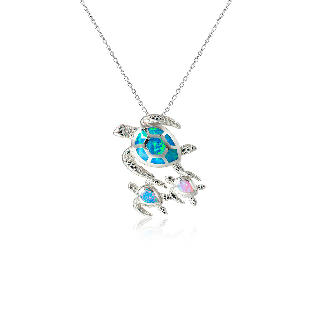 Sterling Silver Tri Opal Ohana 3 Turtle Pendant