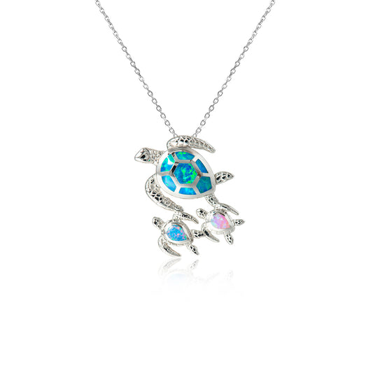 Sterling Silver Tri Opal Ohana 3 Turtle Pendant