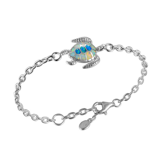 Sterling Silver white and blue opal turtle bracelet