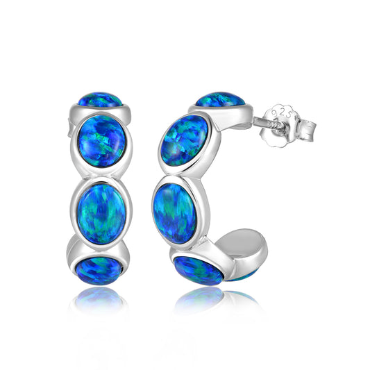 Sterling Silver green opal crescent hoop earrings