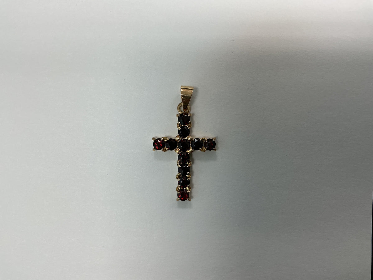 14KY Garnet Cross 23x17mm