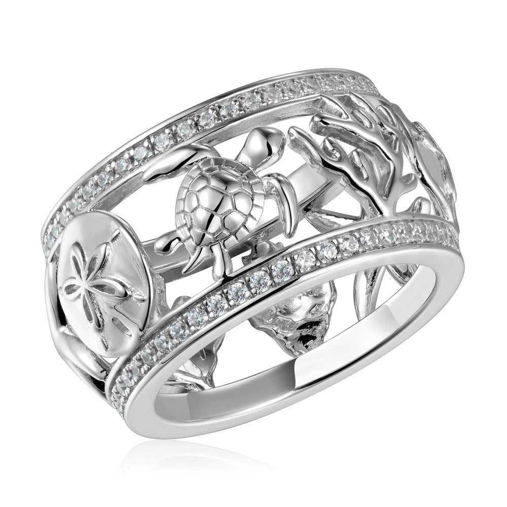 Sterling Silver ocean life cz ring size 7