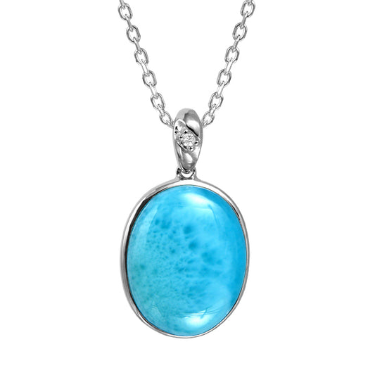 Larimar & Swarovski Accent Bail Oval Pendant