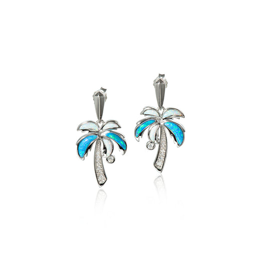 Blue & White Opal Palm Tree Earrings