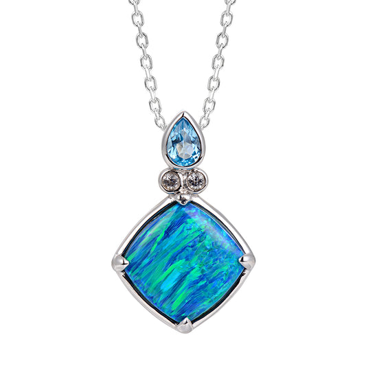 Sterling Silver Green Opal Blue Topaz Pendant