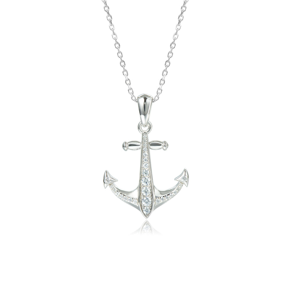 Sterling Silver CZ Anchor Pendant