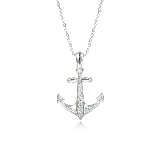 Sterling Silver CZ Anchor Pendant