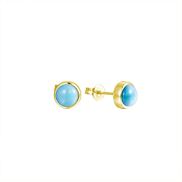 14K Yellow Gold Larimar Earrings 8mm