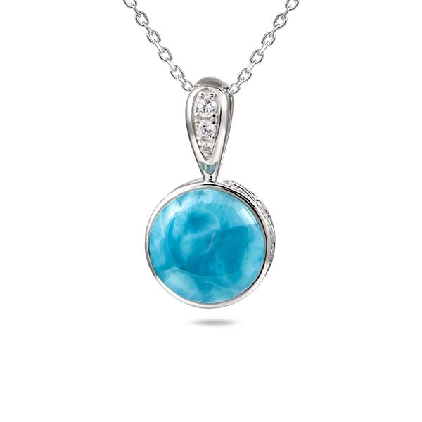 Sterling Silver Larimar and CZ Pendant