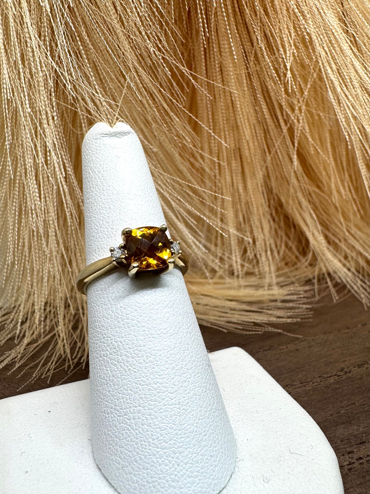 14KY Checkerboard Cut Citrine AA Orange (DIA X2 - 0.10CTW) Size 6.75 (3.8g)