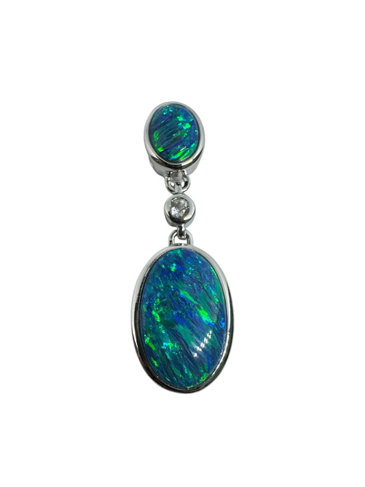 Sterling Silver Green Opal Oval Pendant