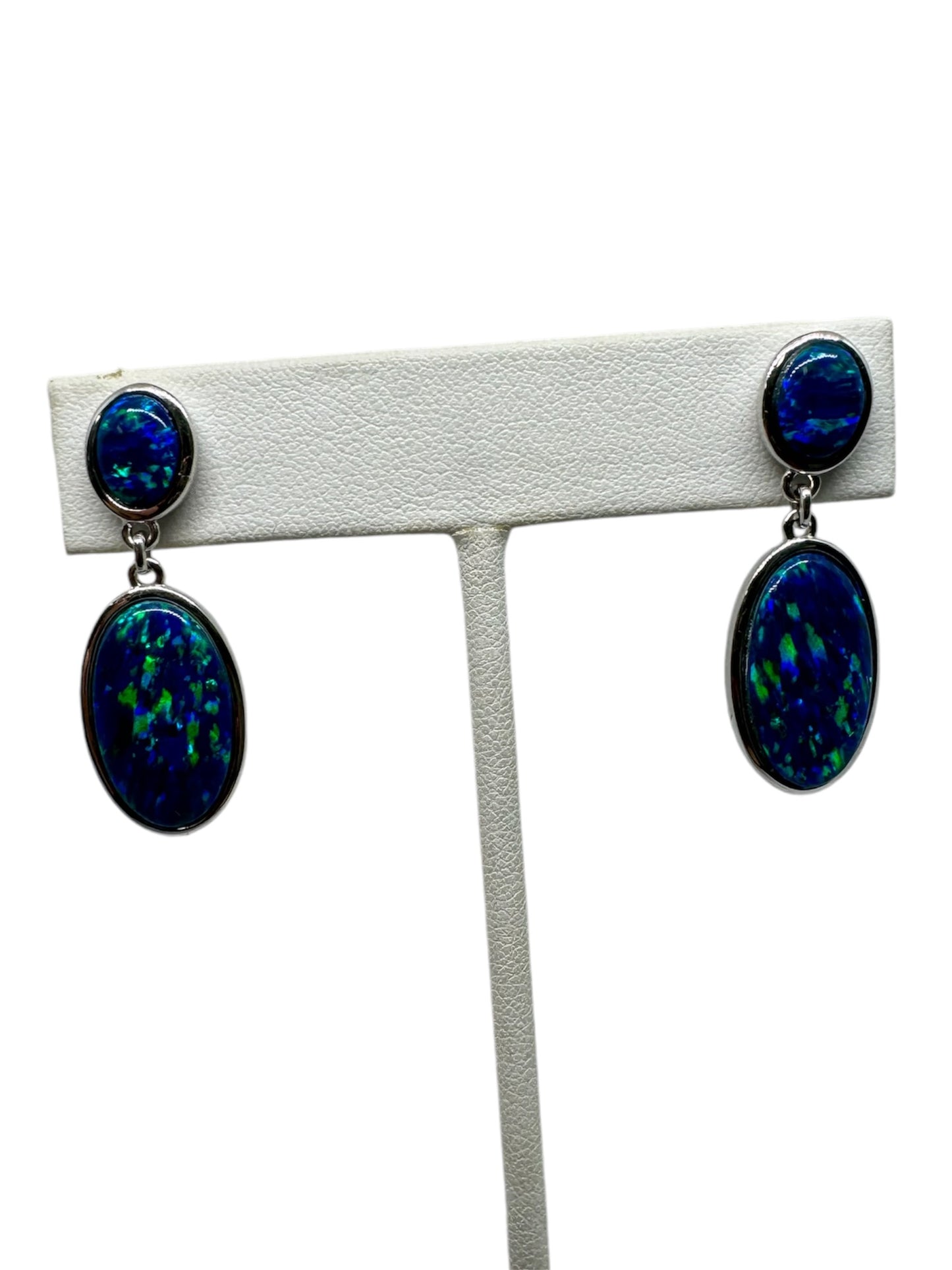 Sterling Silver Green Opal Oval earrings