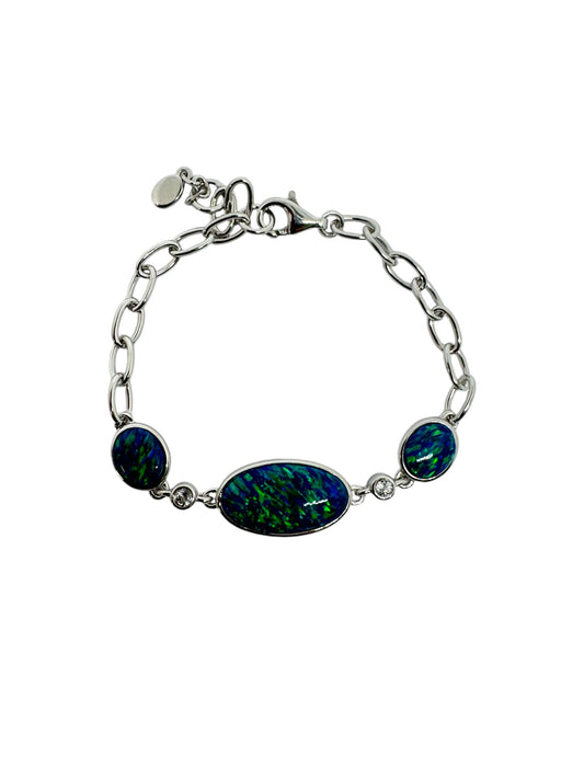 Sterling Silver Green Opal Oval bracelet