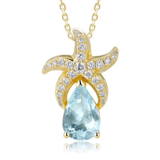 Aquamarine & Diamond Starfish Pendant