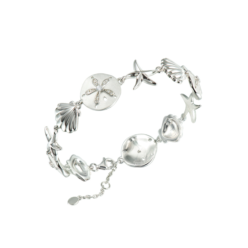 Sterling Silver Brush Finish Sea Life Bracelet