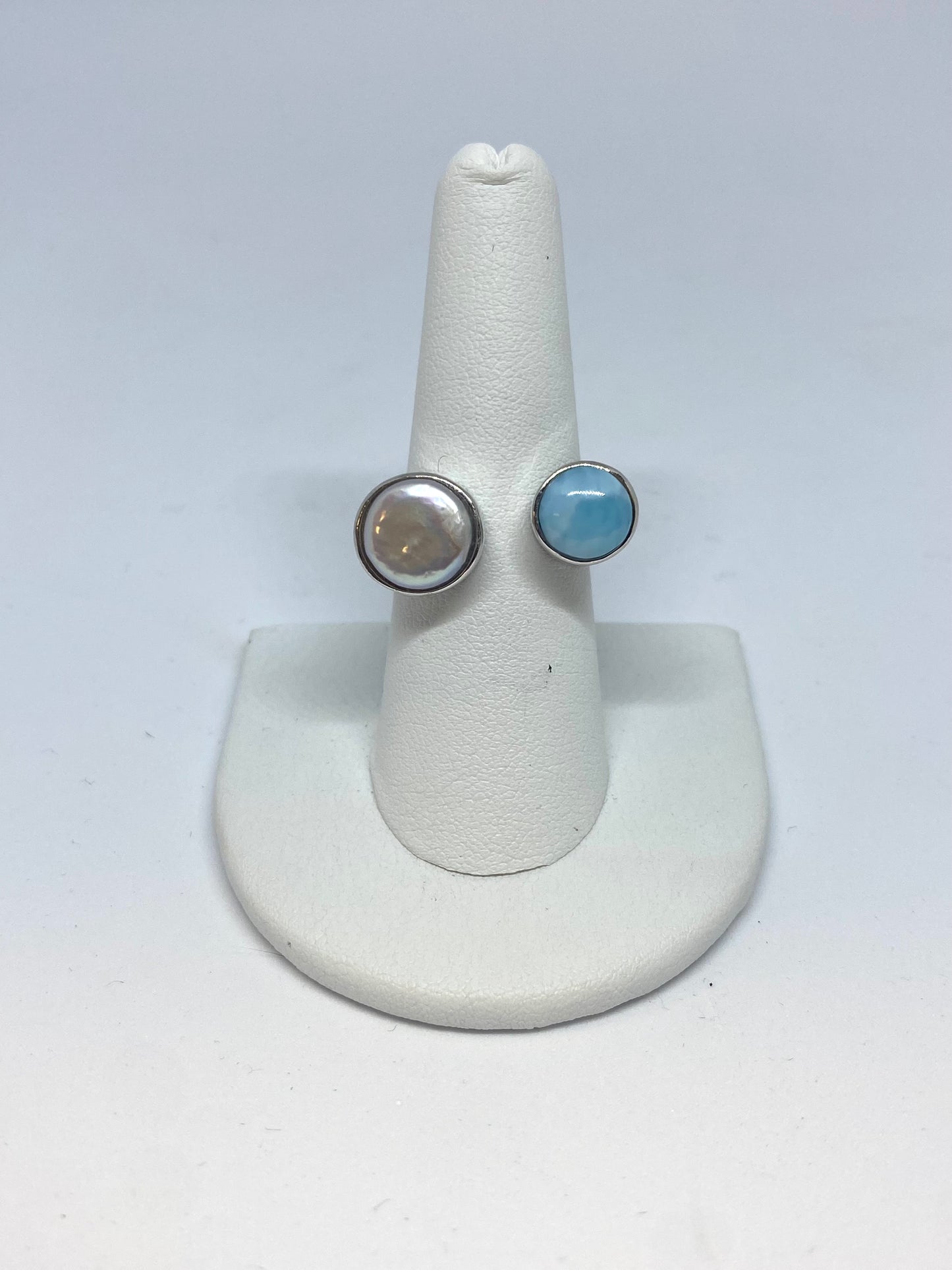 Larimar and Pearl Ring