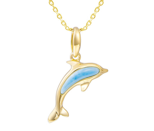 14k Larimar Dolphin Pendant