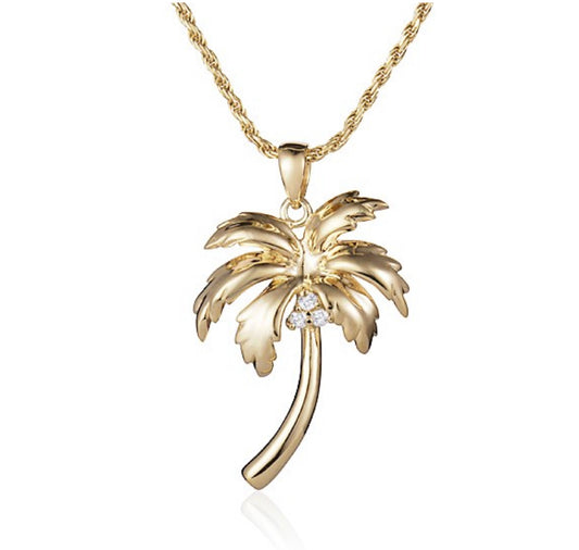 14k Yellow Gold Diamond Palm Tree Necklace