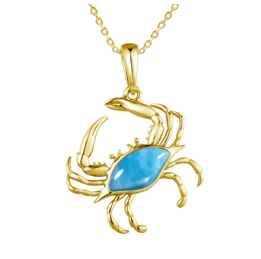 14K Larimar Crab Pendant