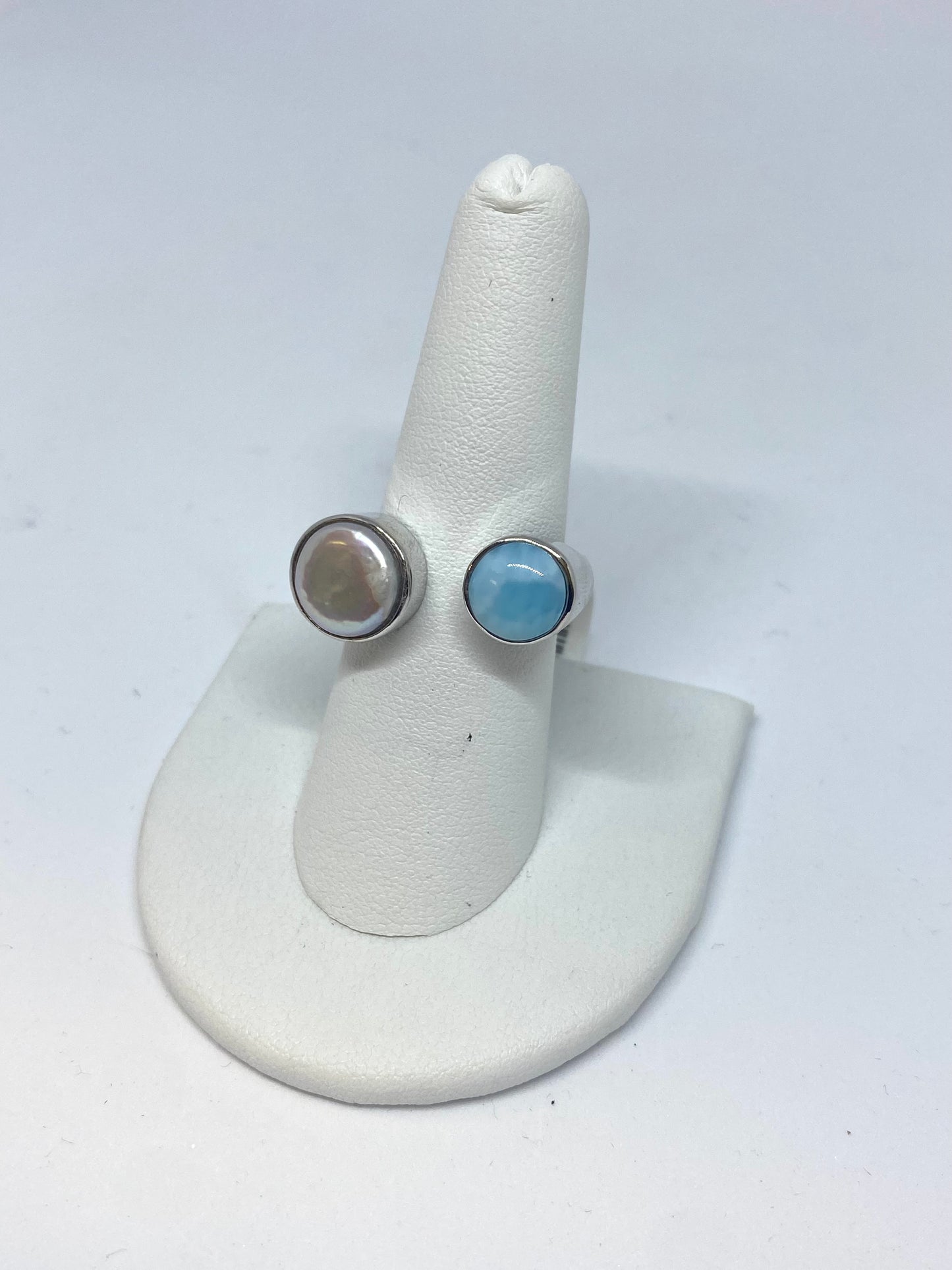 Larimar and Pearl Ring