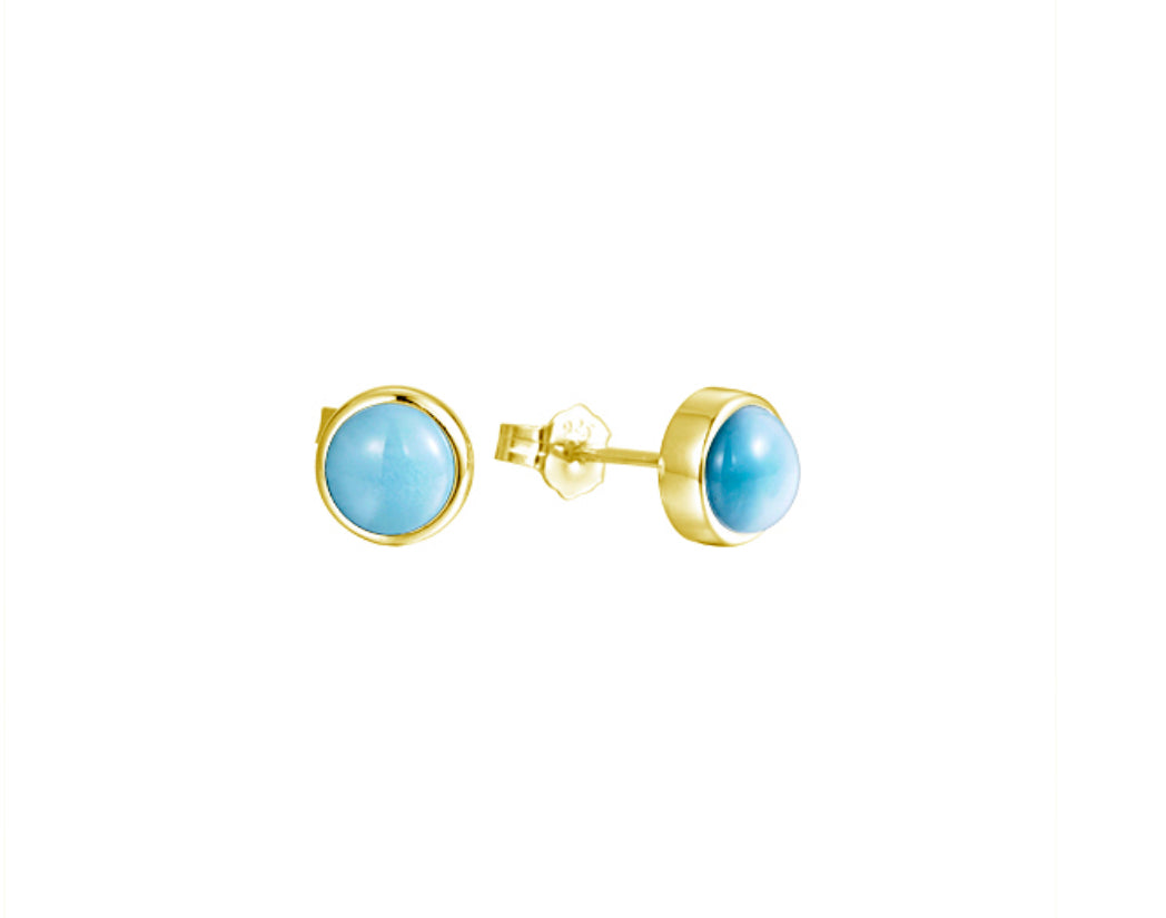 14k Yellow Gold Larimar Studs