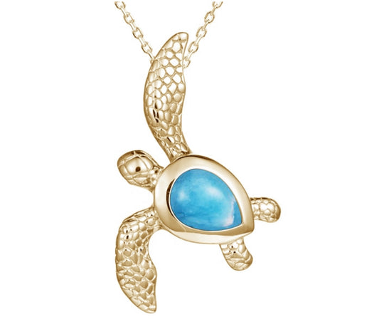 14K Larimar Turtle Pendant