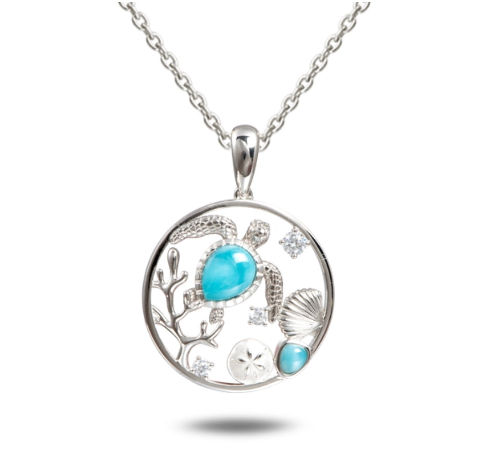 Larimar Turtle Circle Pendant