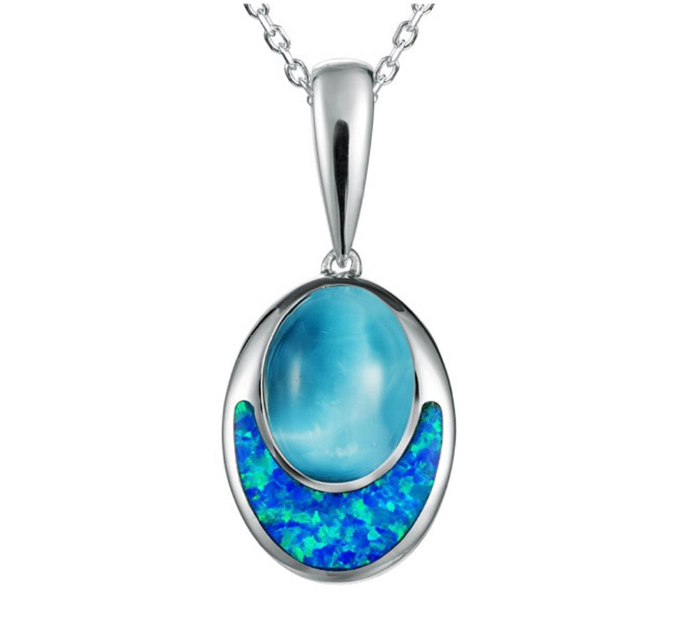 Larimar and Opal Oval Pendant