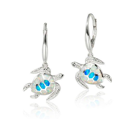 Blue & White Opal Turtle Earrings