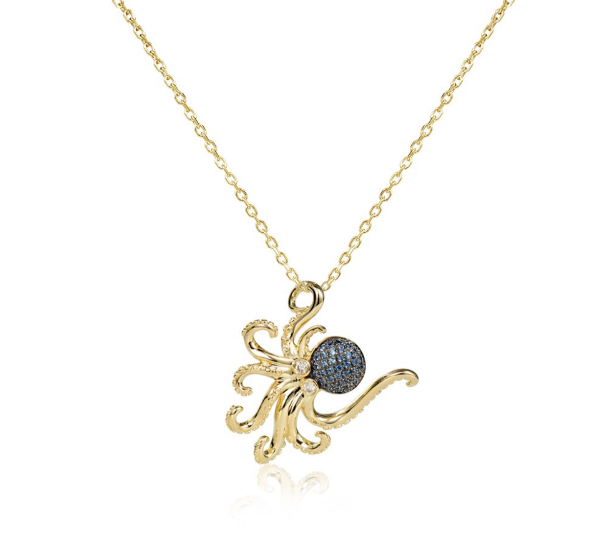 14k Yellow Gold & Sapphire Octopus