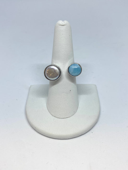 Larimar and Pearl Ring