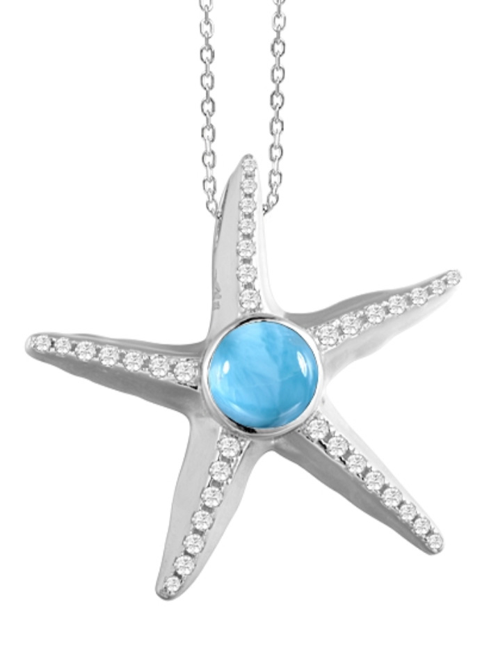 Larimar and Swarovski Starfish Pendant